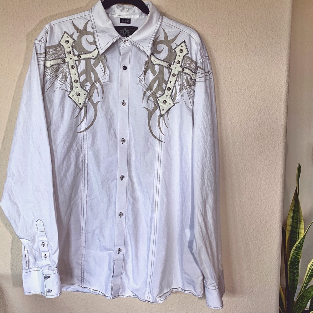 Roar Men's Change Embroidered w Leather Button Up